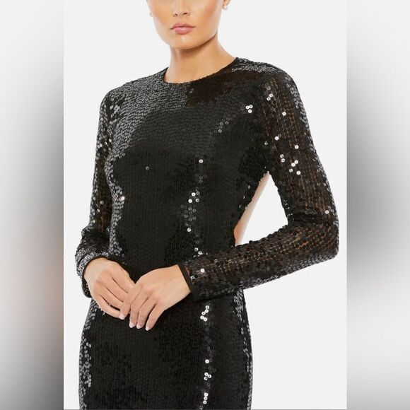 Mac Duggal Black Sequin Open Back Long Sleeve Dress - Picture 3 of 8